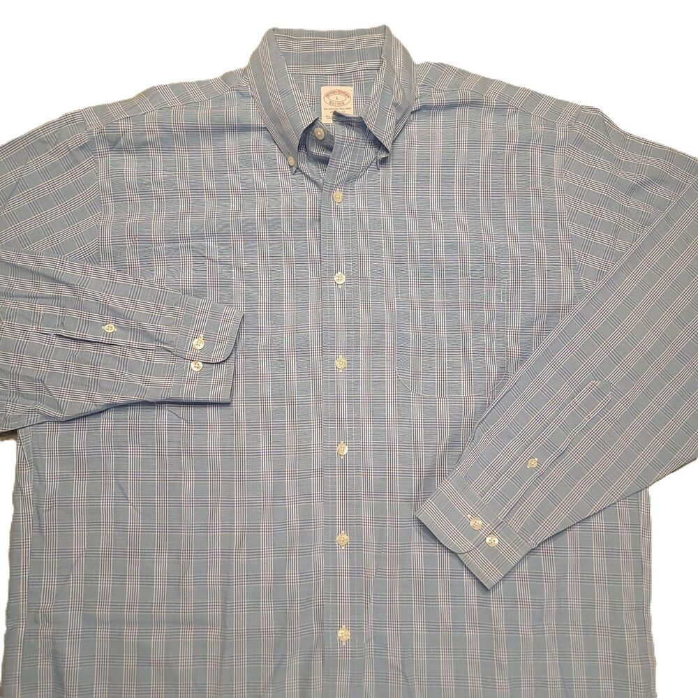 Brooks Brothers Mens L  Shirt 1818 Long Sleeve Button Up Supima Plaid Non-Iron